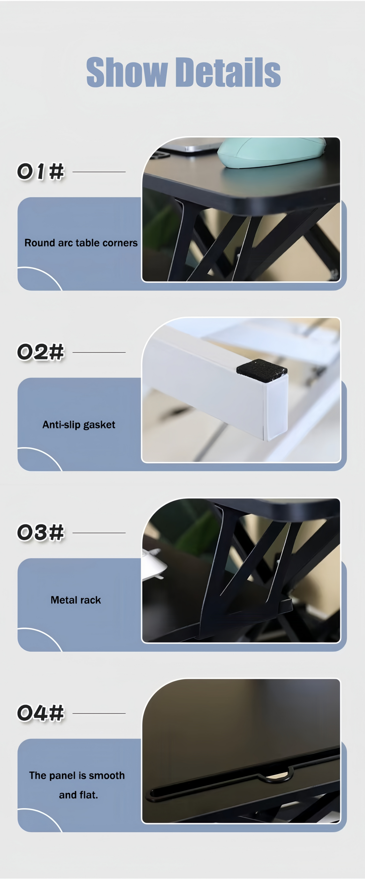 Close-up detail of Standing Desk Converter Height Adjustable Black MDF & Metal
