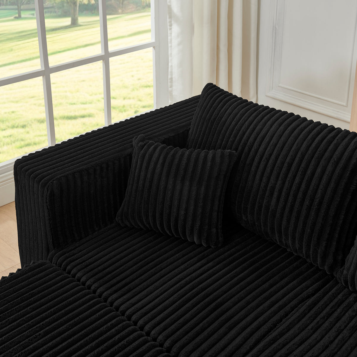 Design feature view of Sectional Sofa Minimalist Modular Sectional Black Corduroy 3-Seater