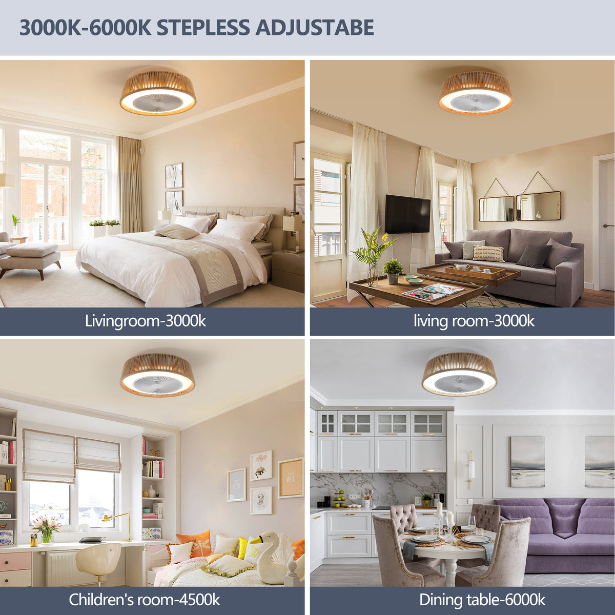 Additional product detail of Ceiling Fan Light Bohemian Remote Control White Iron