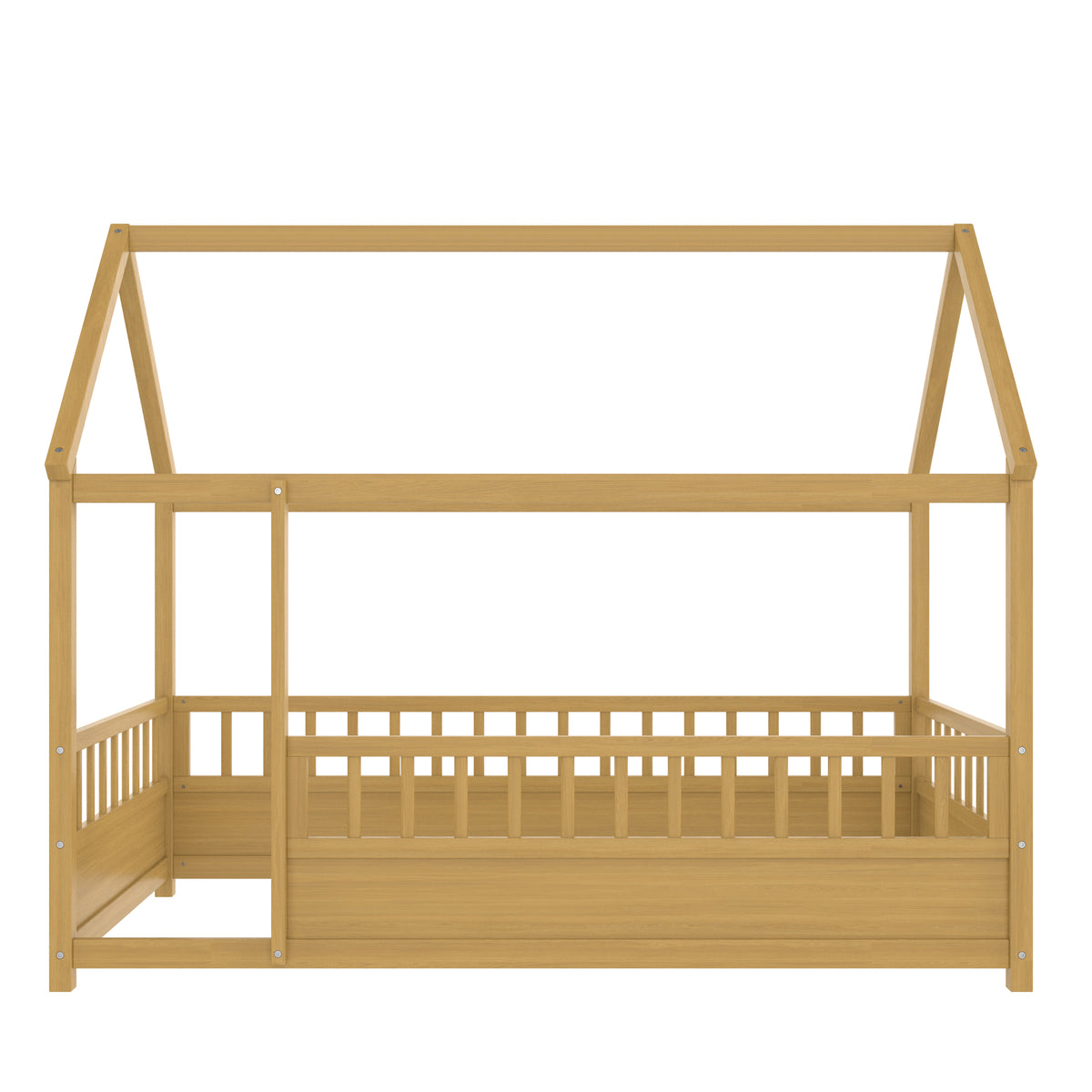 Additional product detail of Bed Frame House Roof & Guardrails Natural Wood Twin Size