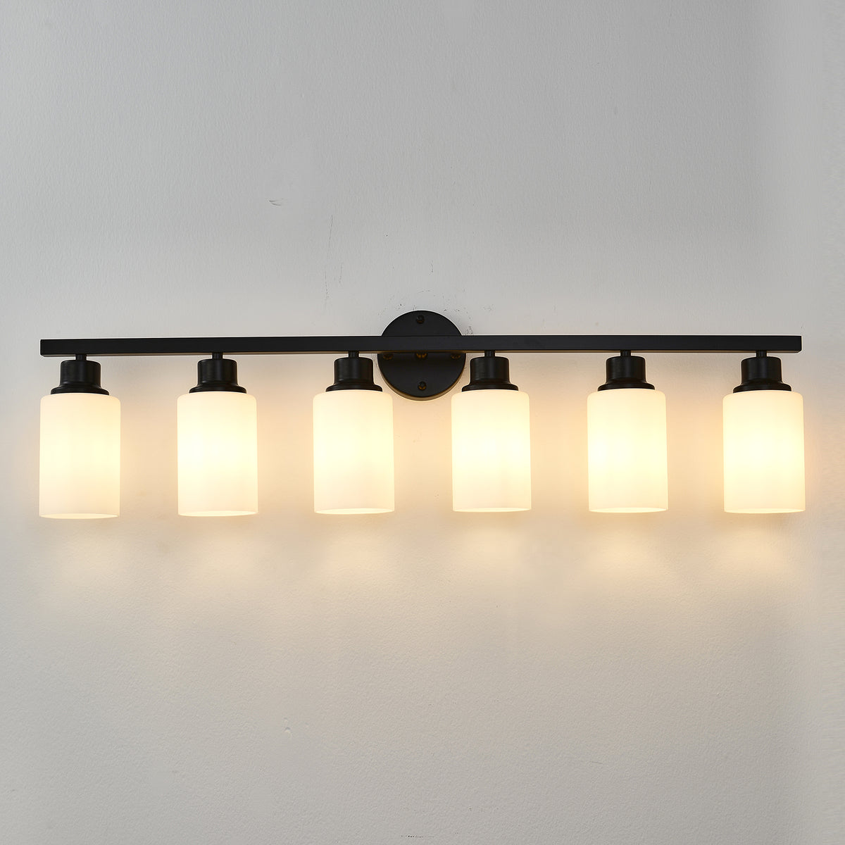 Construction and detail view of Wall Light 6-Light Glass Shades Matte Black Glass