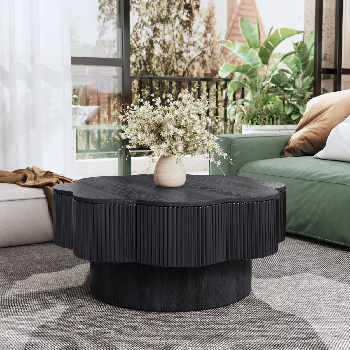 Coffee Table Plum Blossom Storage Natural Wood in a modern home interior