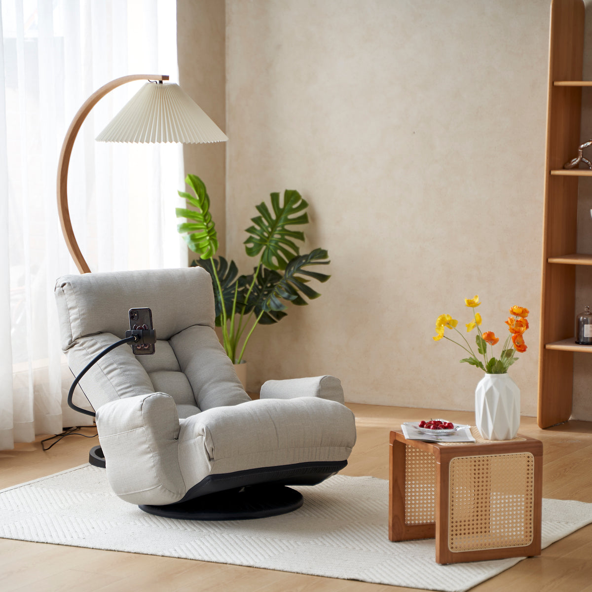 Additional product detail of Swivel Lounge Chair 360° Swivel & Headrest Gray Metal