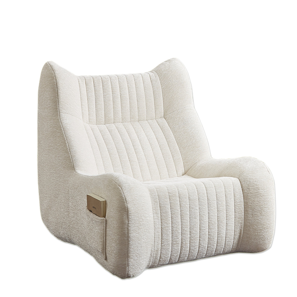 Full product view of Bean Bag Chair Cushioned Seating White Chenille