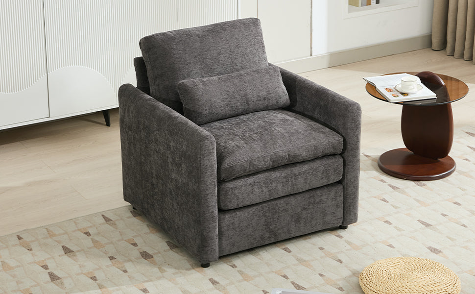 Full product view of Accent Chair Double Cushion Gray Chenille
