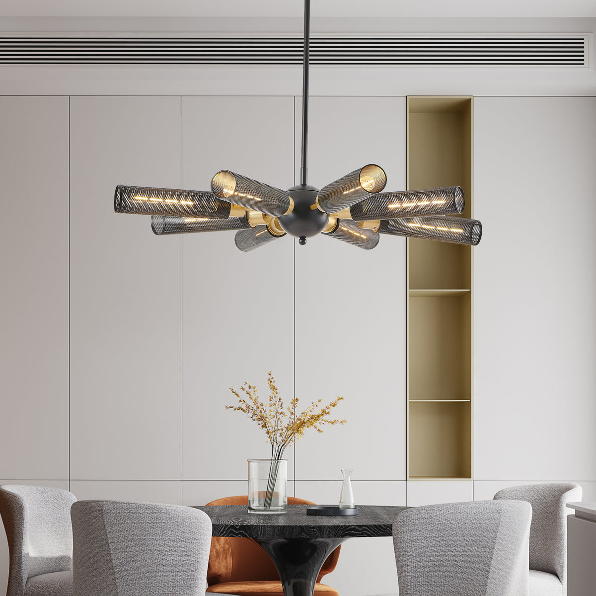 Full product view of Pendant Light Industrial 8-Light Sputnik Black Metal