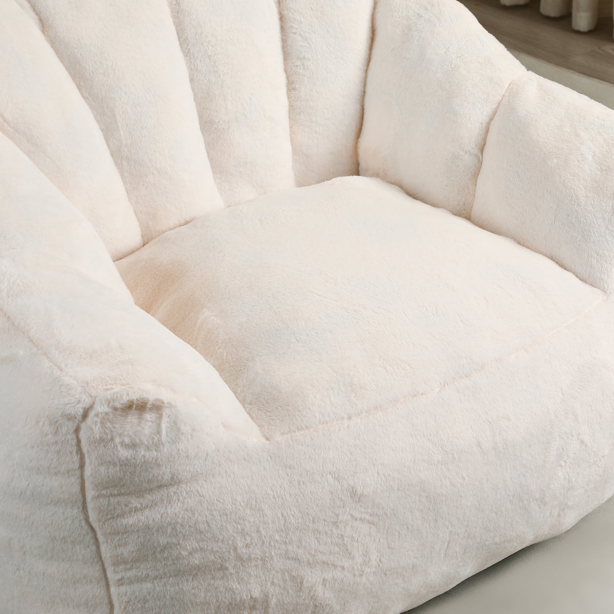 Additional view of Bean Bag Chair Armrests & High-Density Foam White Faux Fur