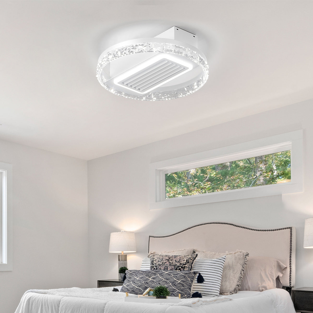 Alternate angle of Ceiling Fan Light 6-Speed Remote Control White Acrylic & Iron