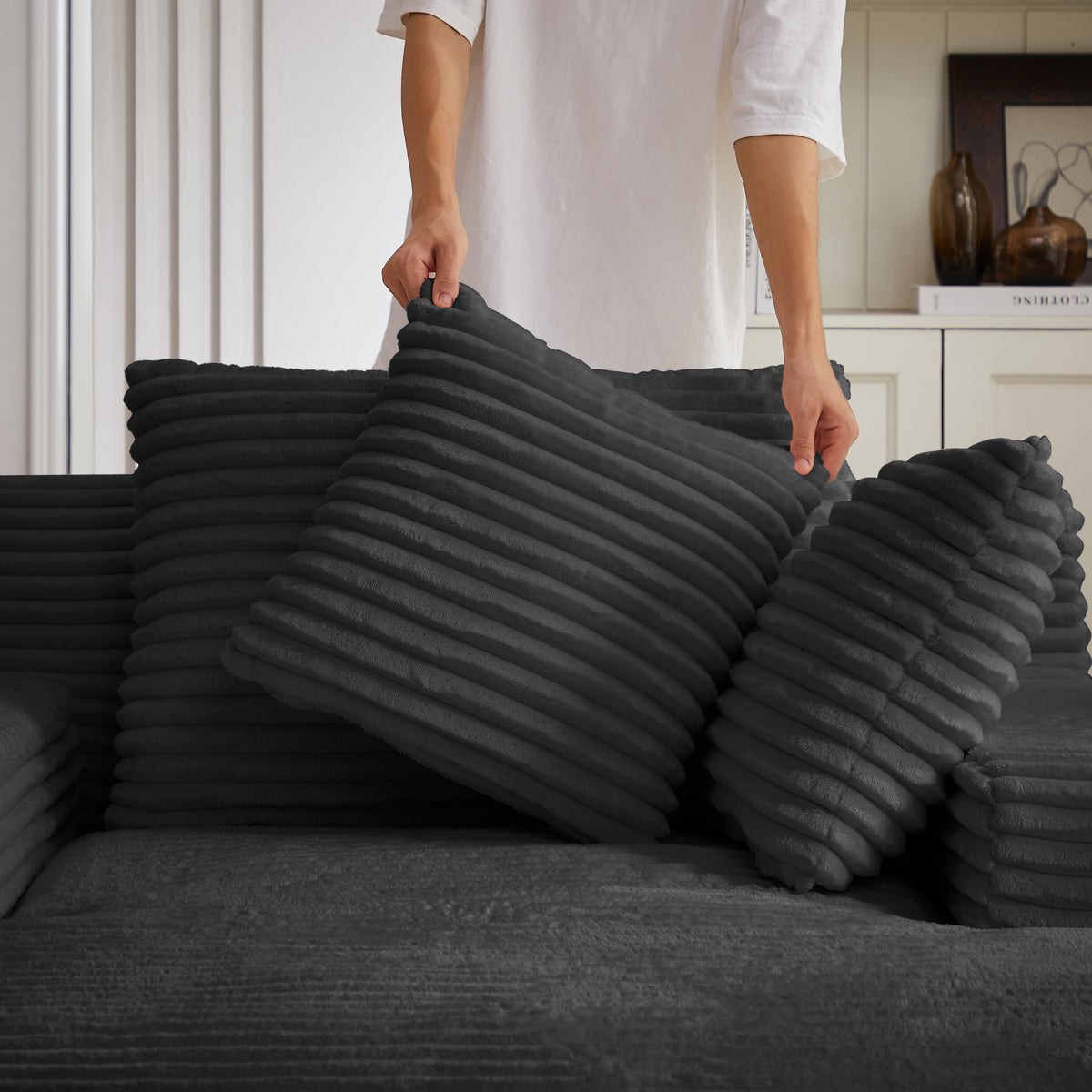 Additional view of Chaise Lounge Oversized Seating Black Corduroy