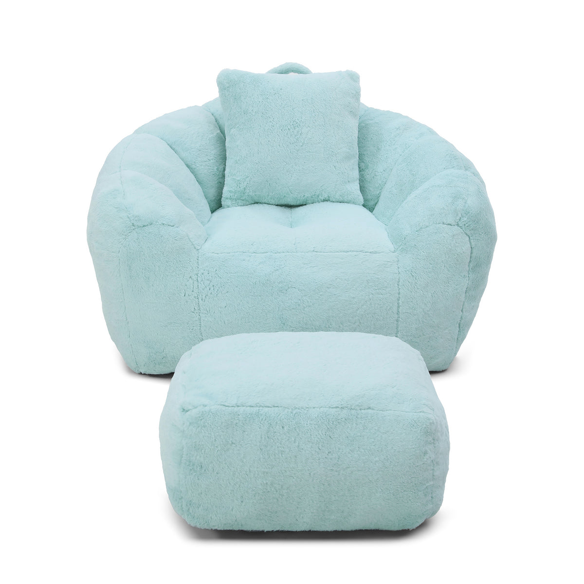 Alternate angle of Bean Bag Chair Footstool Included Light Blue Faux Fur