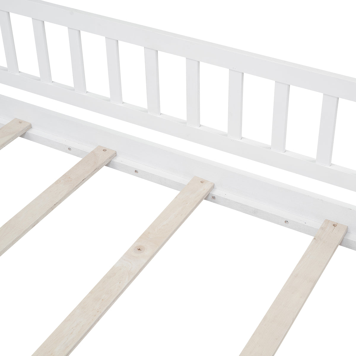 Construction and detail view of Kids Bed Frame House Frame & Fence White Pine Wood Twin Size