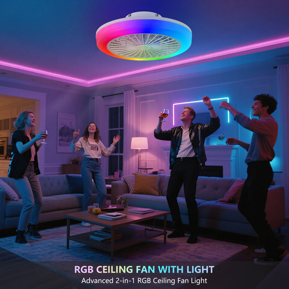 Design feature view of Ceiling Fan Modern Remote & App Control White Iron