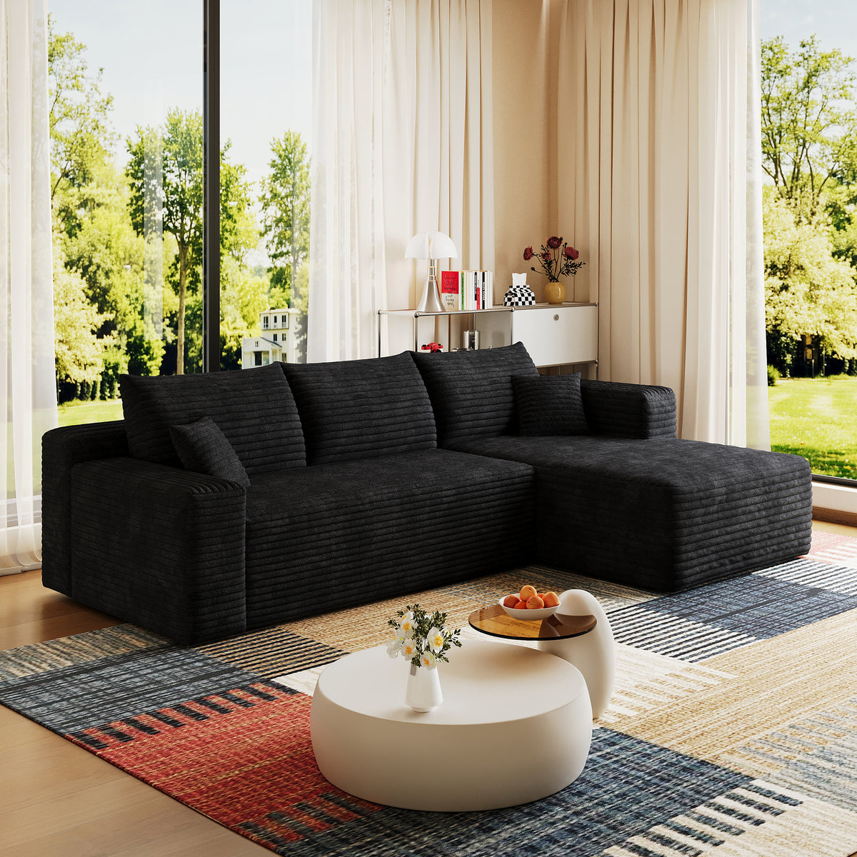 Construction and detail view of Sectional Sofa Modular Sectional Black Corduroy