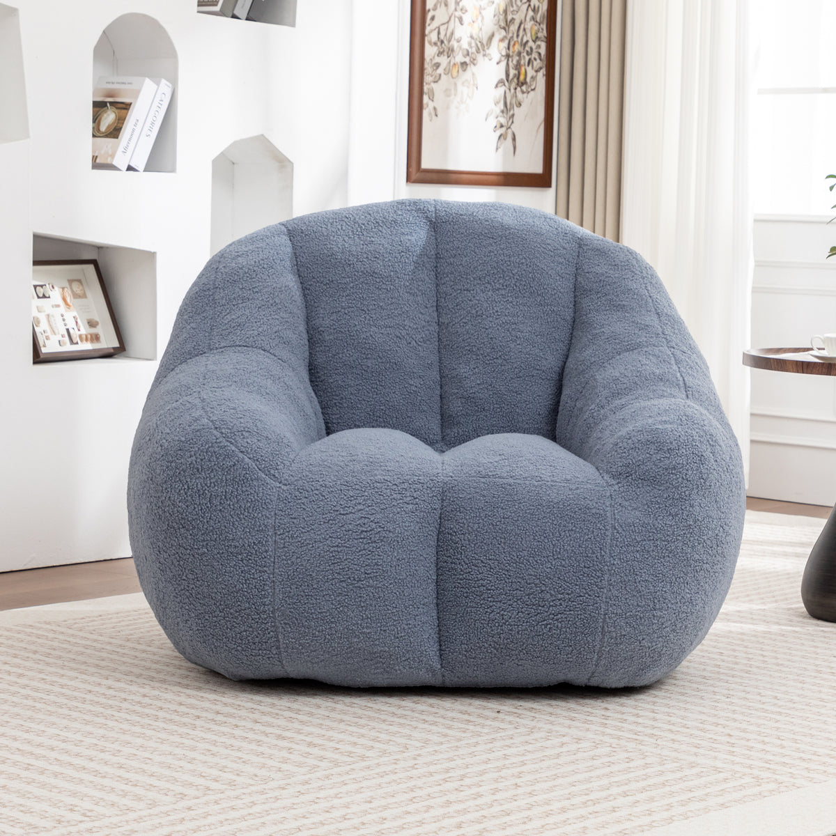 Full product view of Bean Bag Chair Oversized Seating Light Blue Teddy Fabric