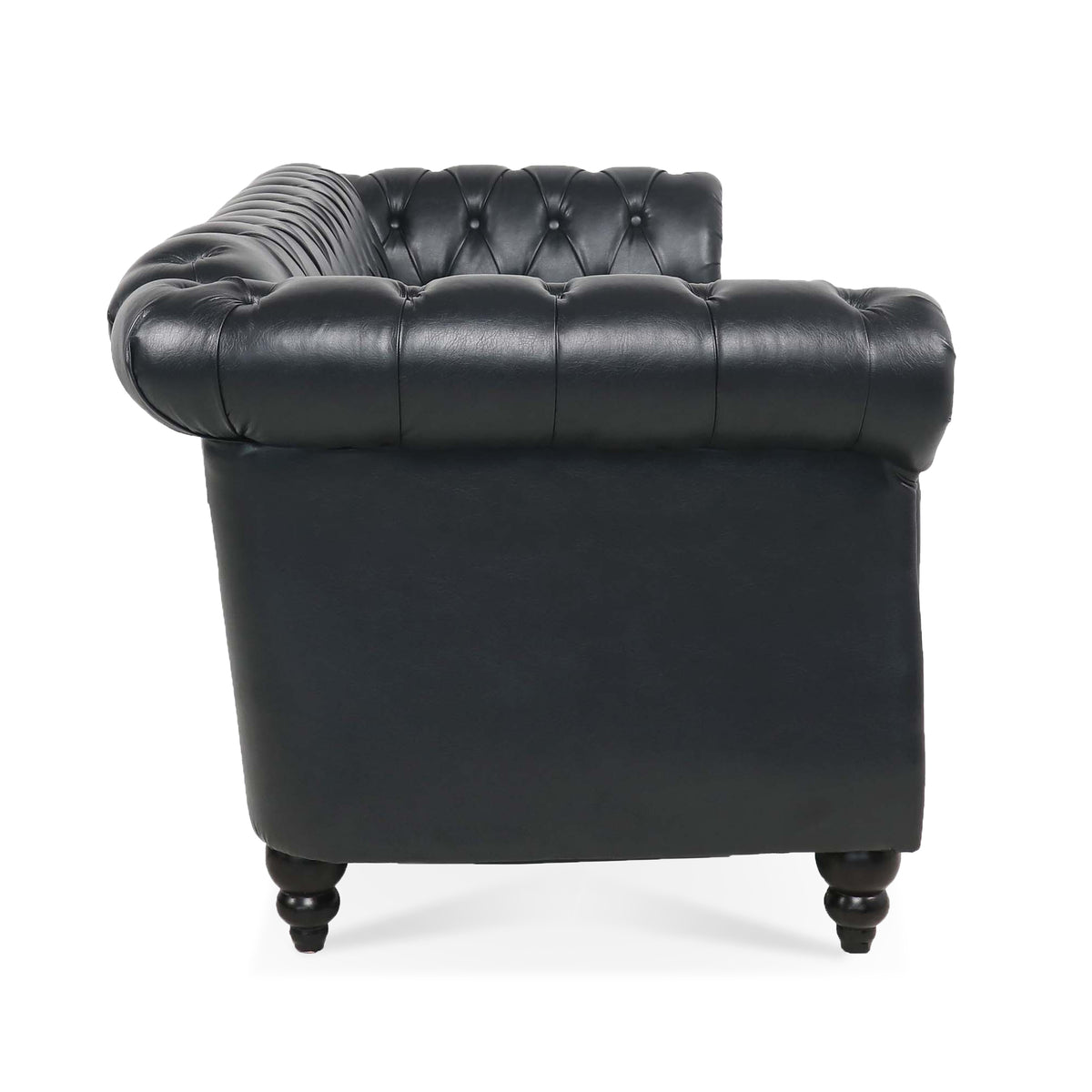 Close-up detail of Sofa Chesterfield Cushioned Seating Black PU Leather 3-Seater