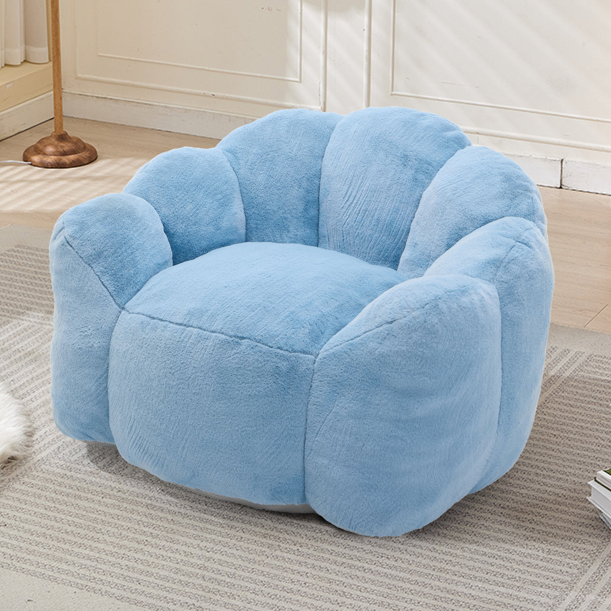 Close-up detail of Bean Bag Chair Compressed Foam Blue Faux Fur