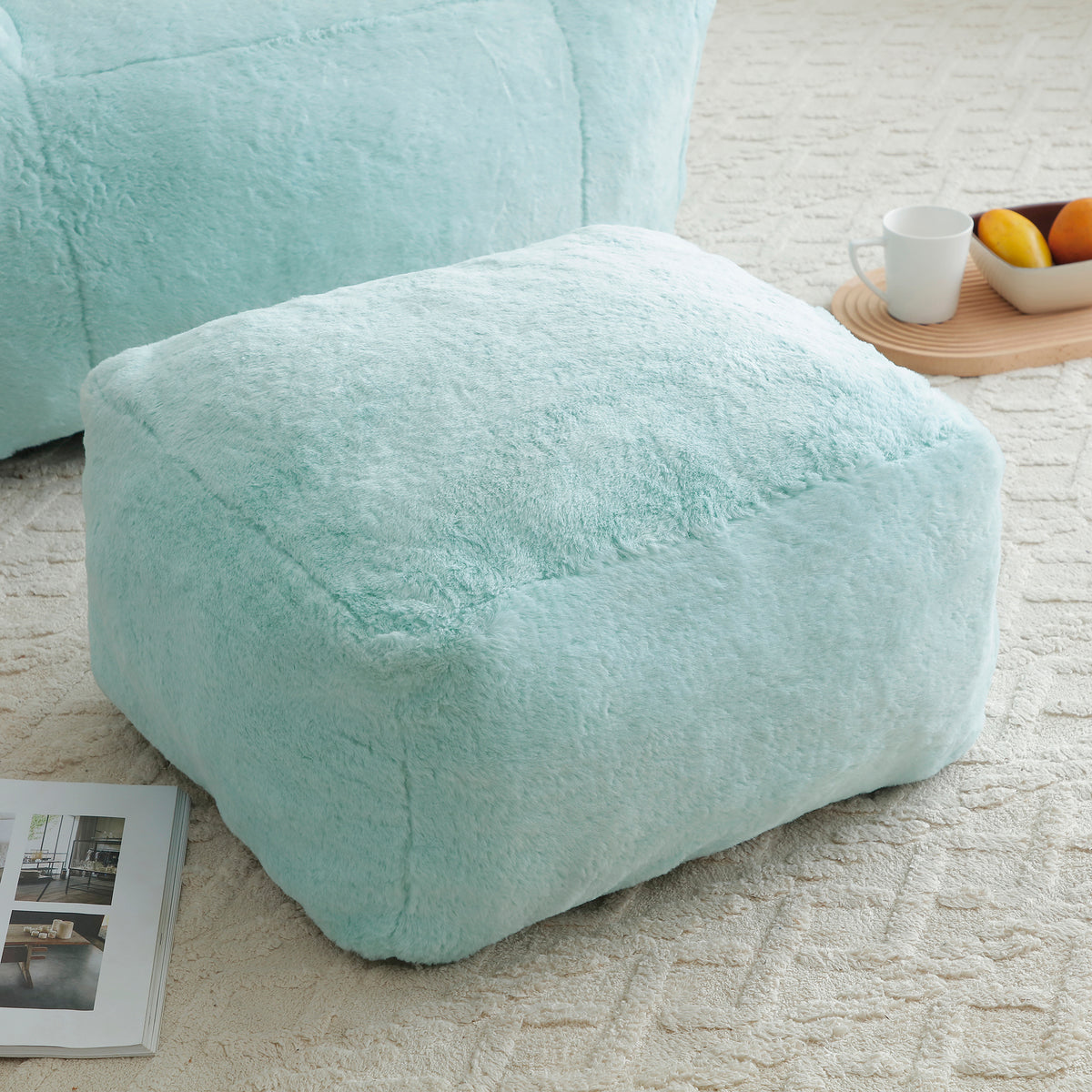 Additional product detail of Bean Bag Chair Footstool Included Light Blue Faux Fur