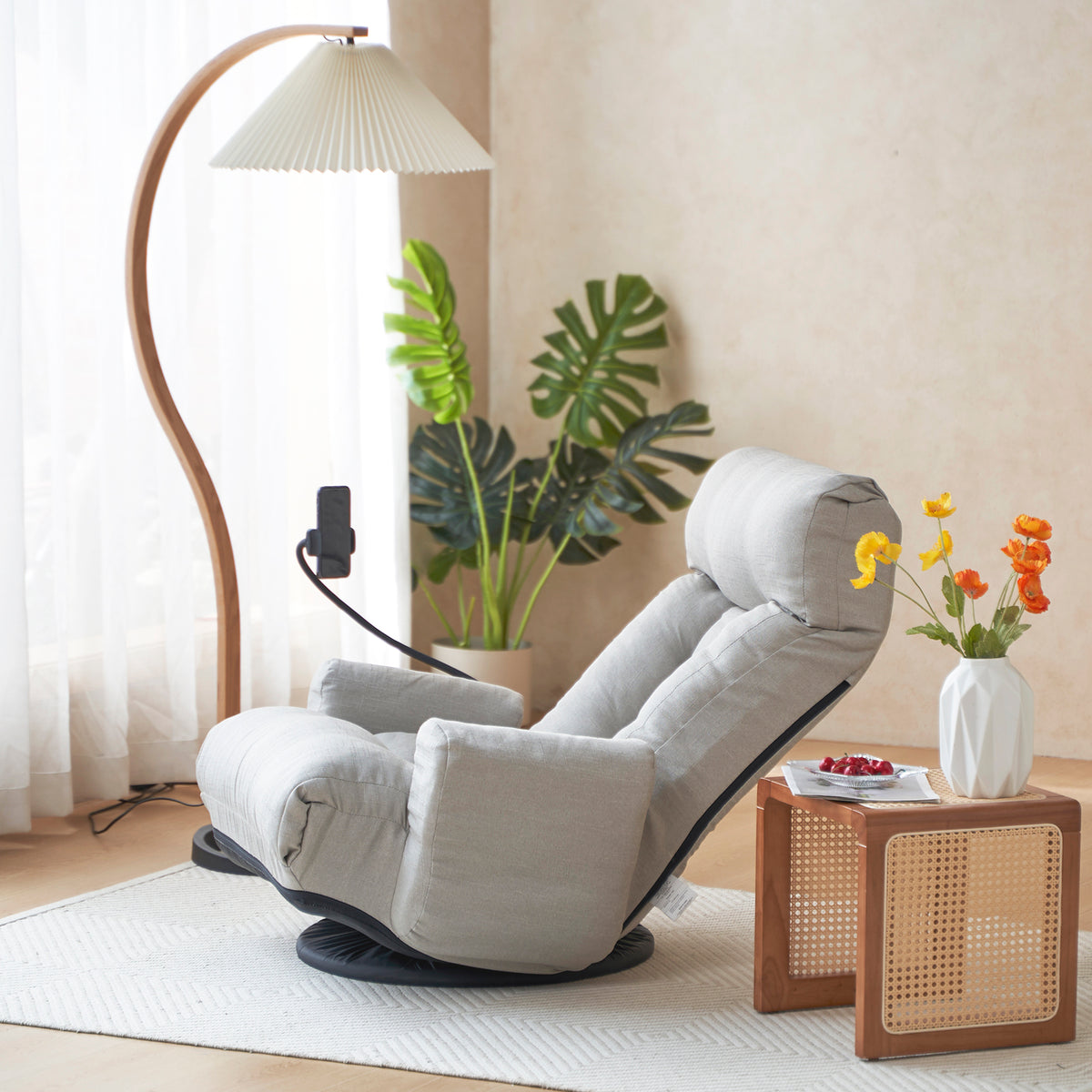 Close-up detail of Swivel Lounge Chair 360° Swivel & Headrest Gray Metal