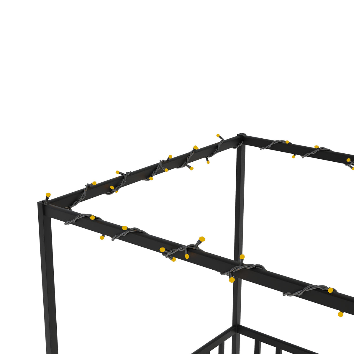 Construction and detail view of Bed Frame Modern Guardrails Black Iron Full Size Bedroom