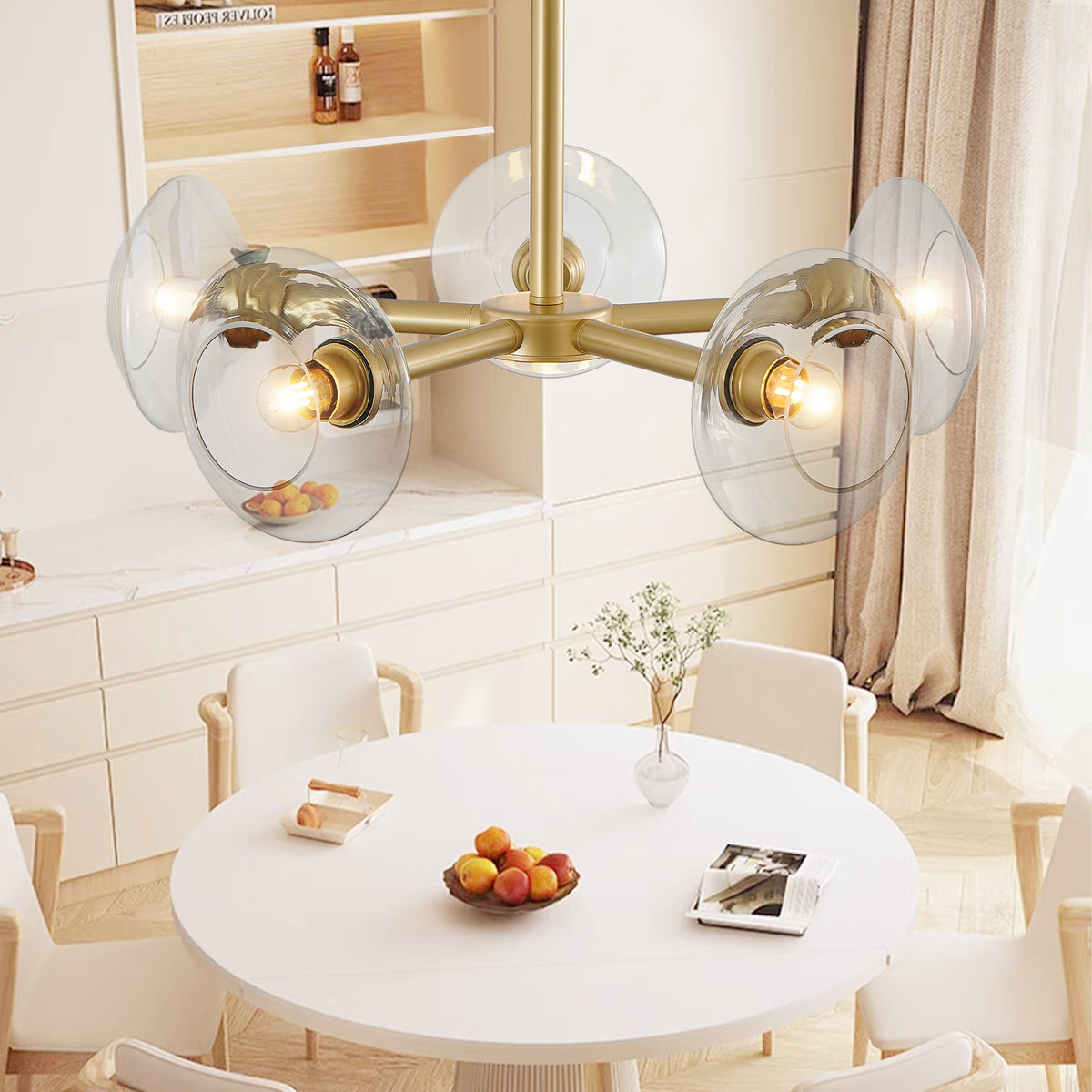 Full product view of Chandelier Modern 5-Light Sputnik Gold Glass
