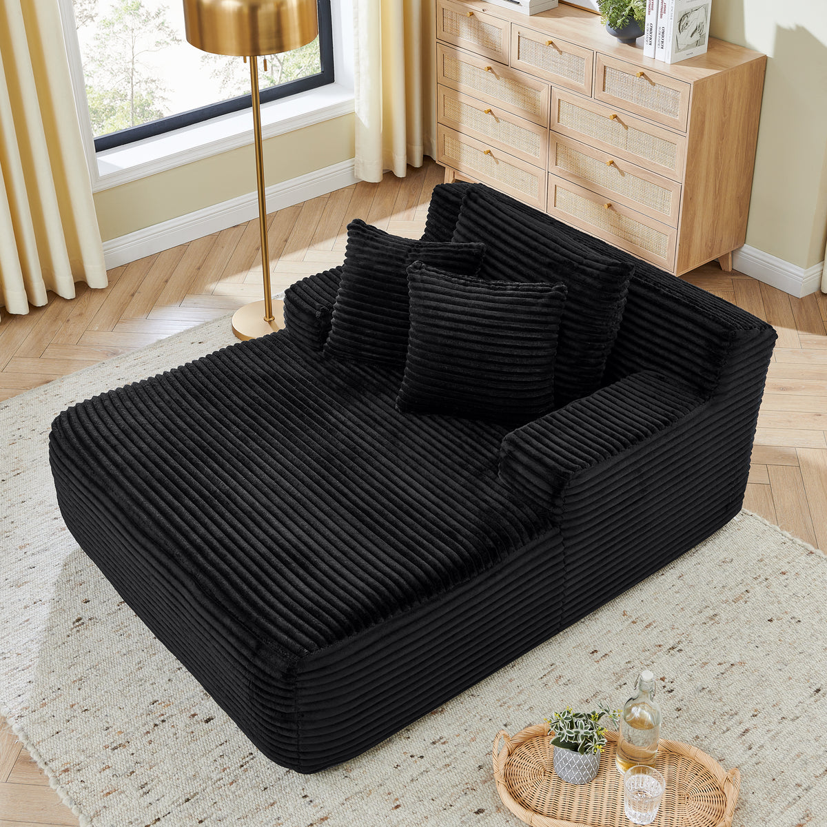 Full product view of Accent Chair Modern Cushioned Seating Black Velvet 1-Seater