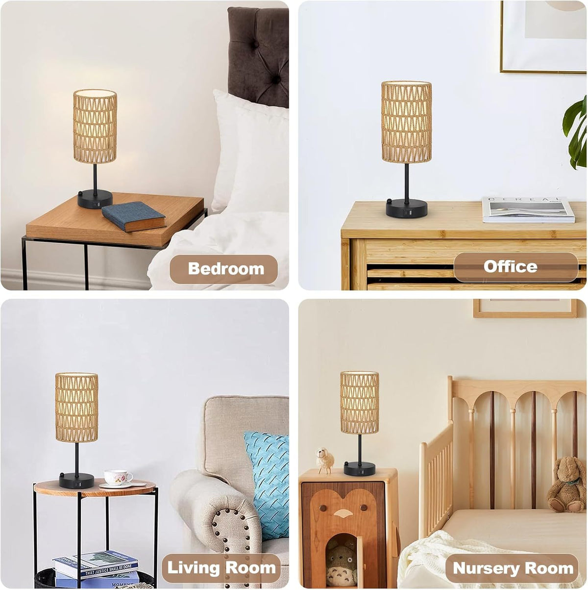 Additional product detail of Table Lamp Boho Touch Control Brown Rattan & Linen